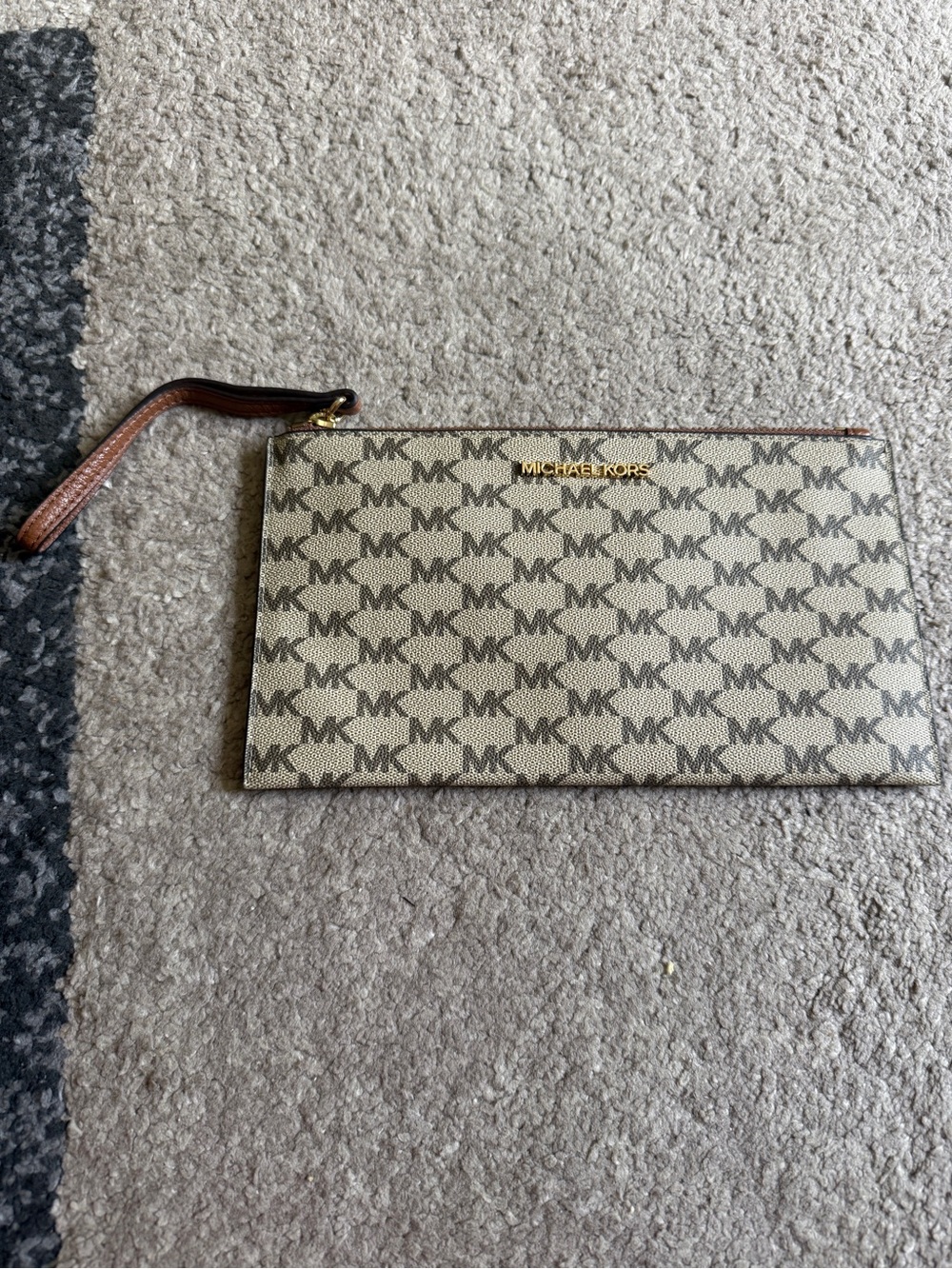 Michael Kors Beige/Brown MK Logo Wristlet Clutch